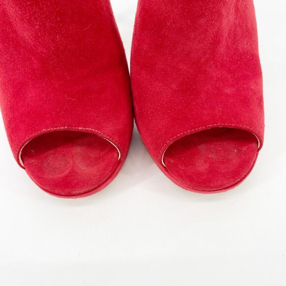 Jimmy Choo Farah Red Suede Crystal Trim Peep Toe Platform Sandal Heel IT 38.5 - Picture 8 of 14